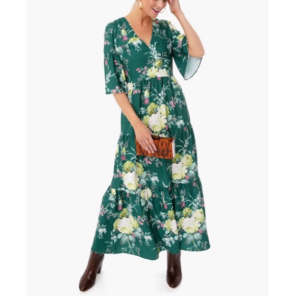 Tuckernuck Dresses & Skirts - TUCKERNUCK Green Floral Tiered Maxi Dress
